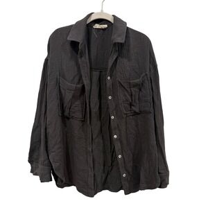 Back Beat Co Black Organic Cotton Gauze Button Down Shirt Small Made in USA‎